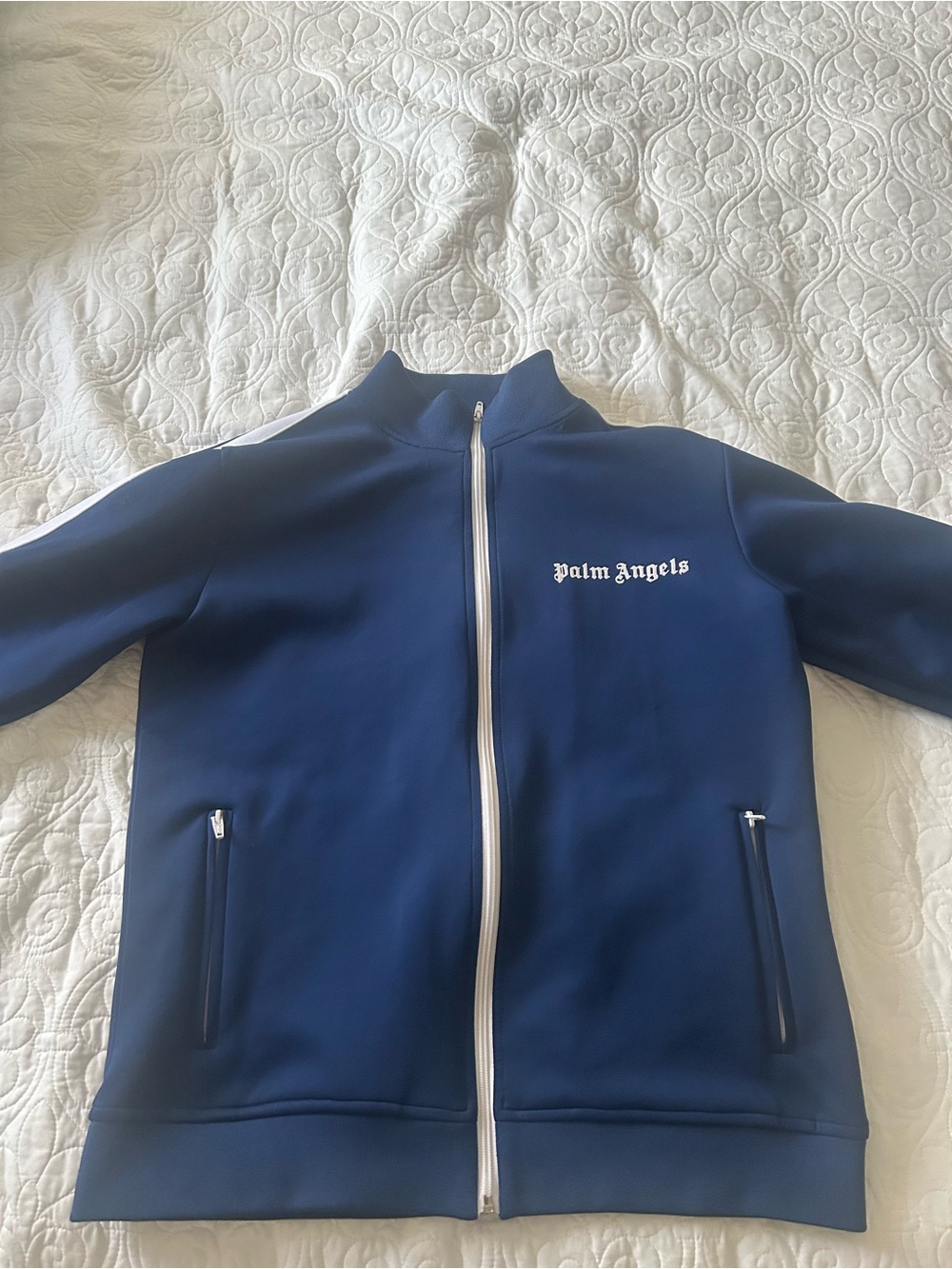 Palm Angels Kids Navy Jacket with White Trim